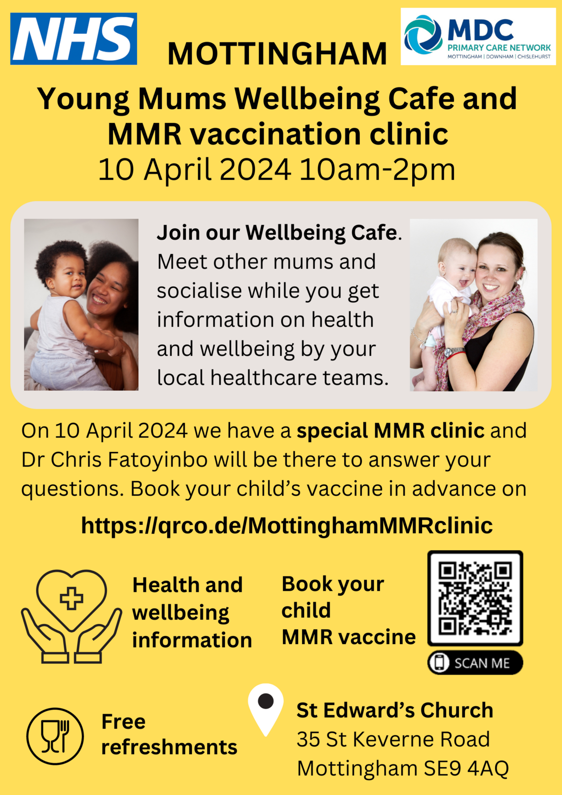 Poster pop-up clinic 10 April Mottingham