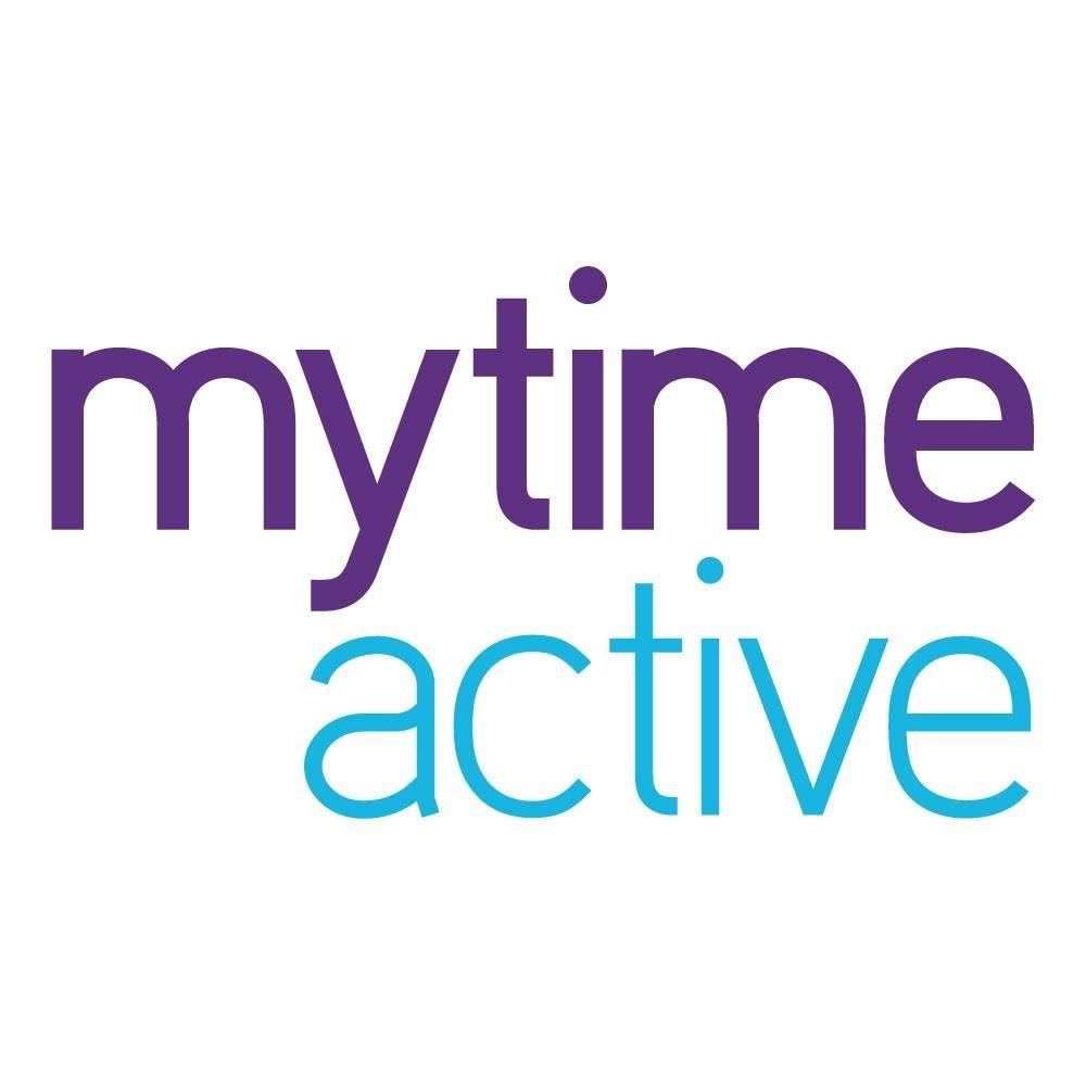 Word &#39;mytime&#39; in purple above word &#39;active&#39; in blue